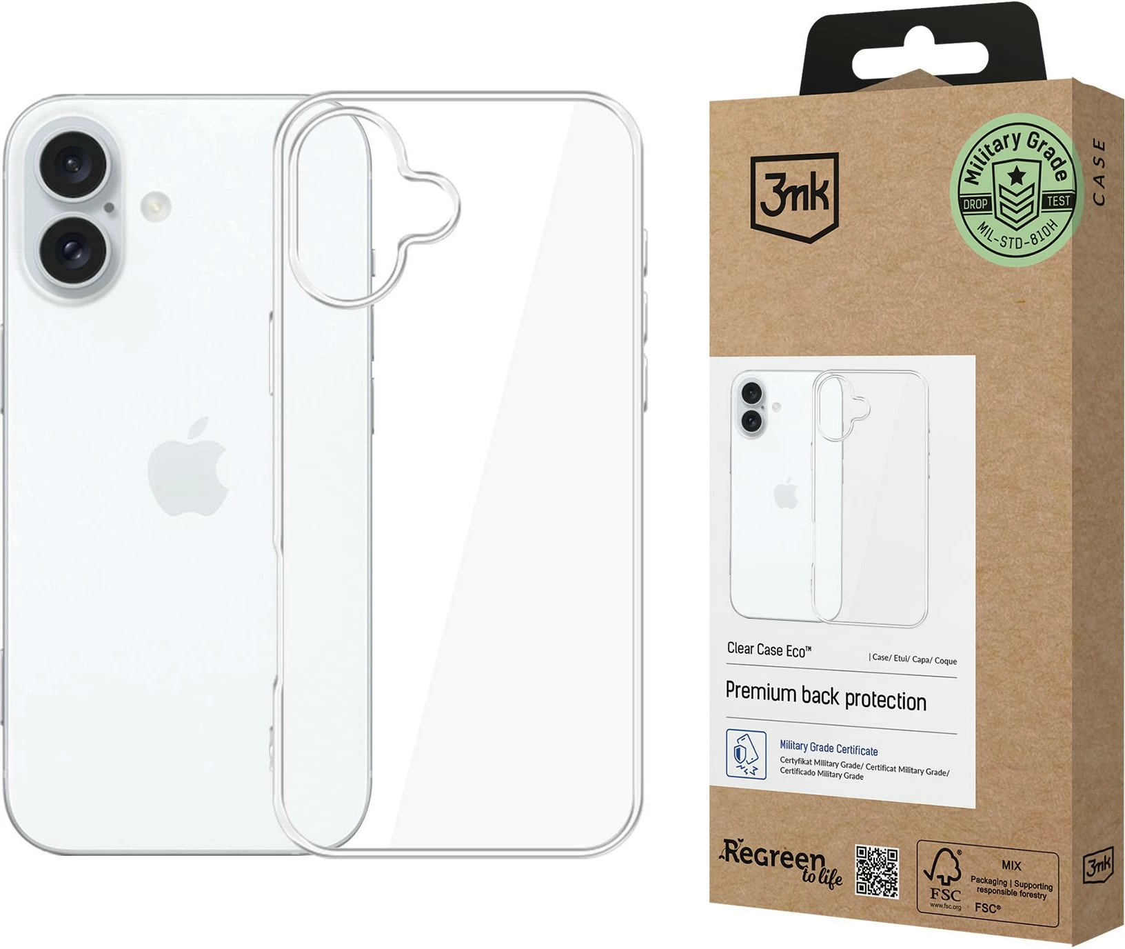 Mbështjellës 3mk Clear Case Eco për iPhone 16 Plus, Transparent