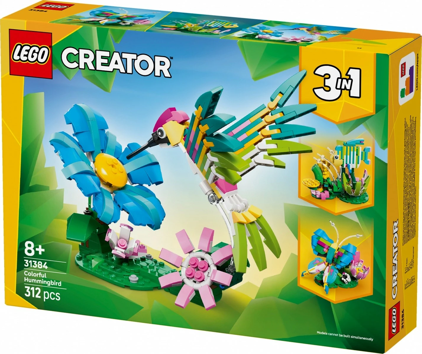 Set ndërtimi LEGO Creator 31384 3‑in‑1, 312 pjesë, moshat 8+, kafshë të egra, kolibri shumëngjyrësh, set
