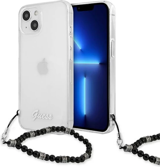 Mbështjellës Guess GUHCP13SKPSBK për iPhone 13 mini 5.4", transparent, me varëse Black Pearl