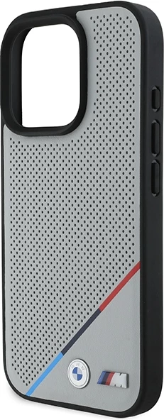 Mbështjellës BMW M Perforated Tricolor Line MagSafe për iPhone 16 Pro, Gri