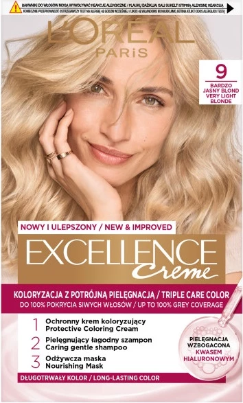 Ngjyrë për flokë për femra L'Oreal Paris Excellence Creme 9 shumë e hapur bionde, 1 copë