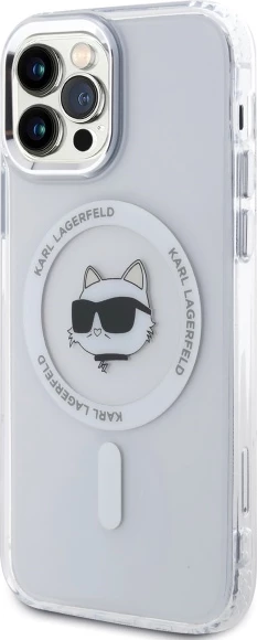 Mbështjellës Karl Lagerfeld IML Metal Choupette Head MagSafe për iPhone 12/12 Pro, Bardhë