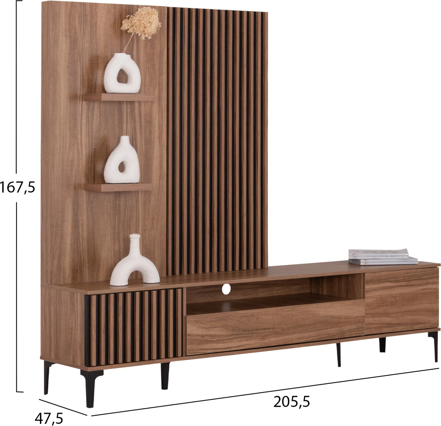 Set mobiljesh për TV, seria HARRY, ngjyrë druri natyral e zezë, FH18010.01, 205.5x40x167.5 cm.