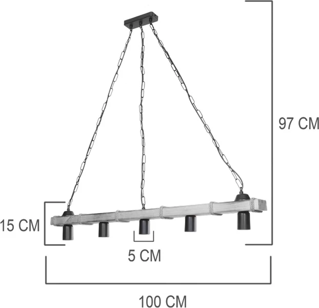 Llambë tavani pesë-dritare Lagoon E27, ngjyrë kafe, 100x8.5x10.5cm