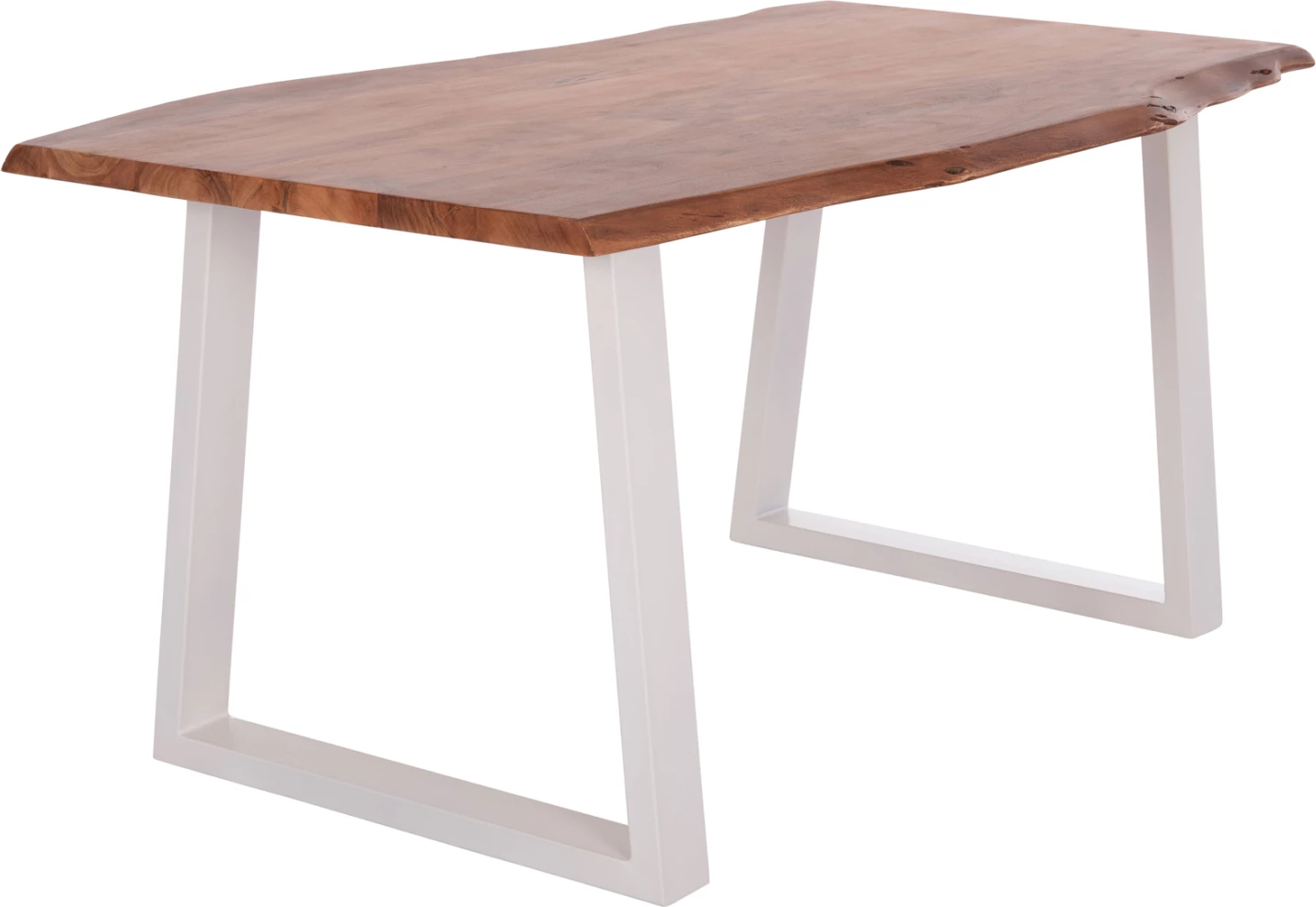Tavolinë ngrënieje Montana, dru akacie, këmbë të bardha, 160x90x77cm