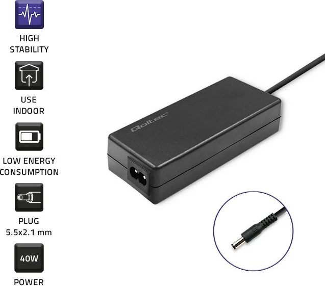 Kasë furnizimi Qoltec 52409, 40W, 12V, 3.33A, 5.5x2.1mm, e zezë me kabllo