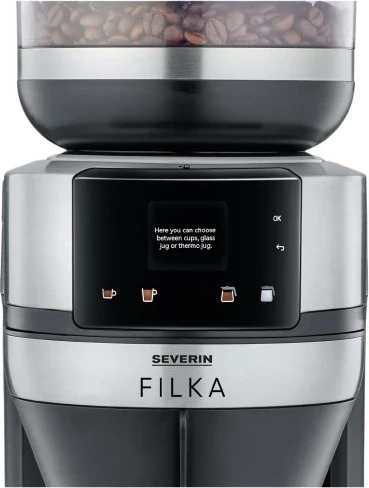 Aparat kafeje Severin KA 4853 FILKA inox, mulli çeliku, ekran LED, 2L, e zezë mat