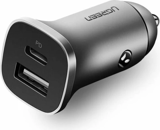 Karikues veture UGREEN 30780 USB-A + USB-C PD 18W, gri, me kuti