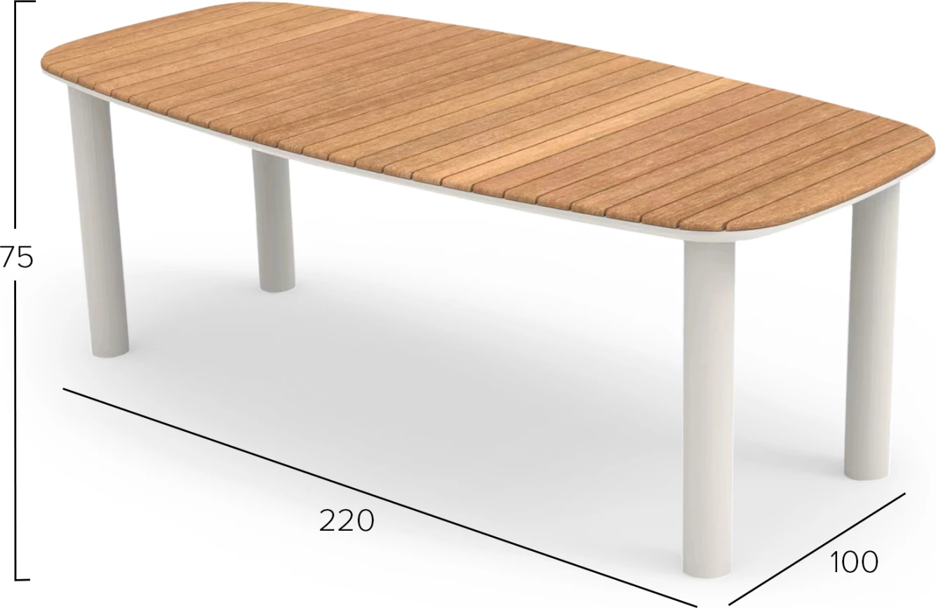 Tavolinë ngrënieje EUTOPIA, alumin krem, dru tik, 220x100x75cm