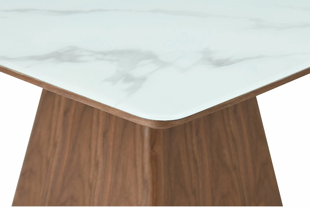 Tavolinë TOTEM, ngjyrë arre dhe e bardhë me pamje mermeri, 120x120x76cm