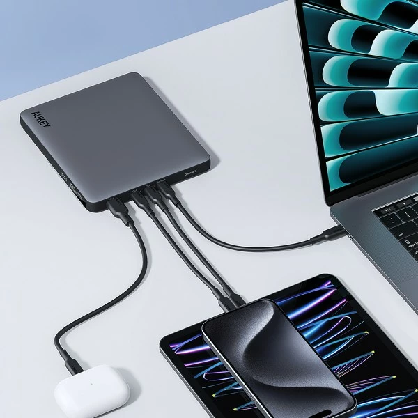 Power bank AUKEY PB-Y44, 20000mAh, 100W, 4xUSB, Gri