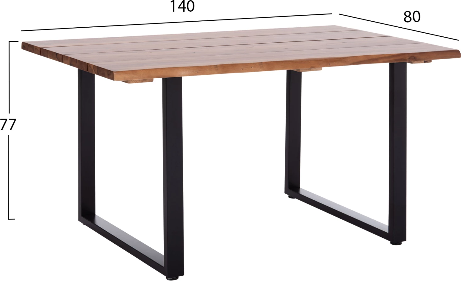 Tavolinë për jashtë FRIGGO, dru akacie, këmbë metalike, 140x80x77cm