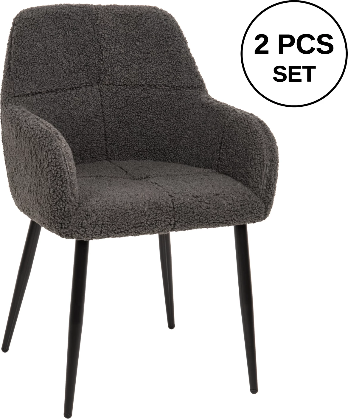 Karrige me krahë SHELLY FH8591.01, pëlhurë TEDDY, këmbë metalike, gri-e zezë, 57x55x87H cm., set prej 2 copë