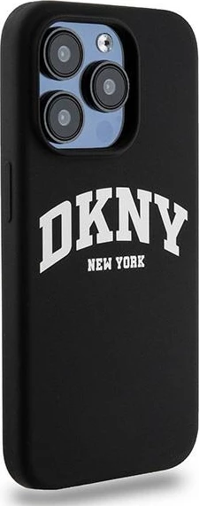Mbështjellës DKNY Liquid Silicone me logo të bardhë, për iPhone 13 Pro/13, MagSafe, i zi