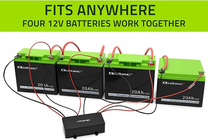 Balancues tensioni 48V Qoltec 51098, për 4x12V bateri, 10A, i zi