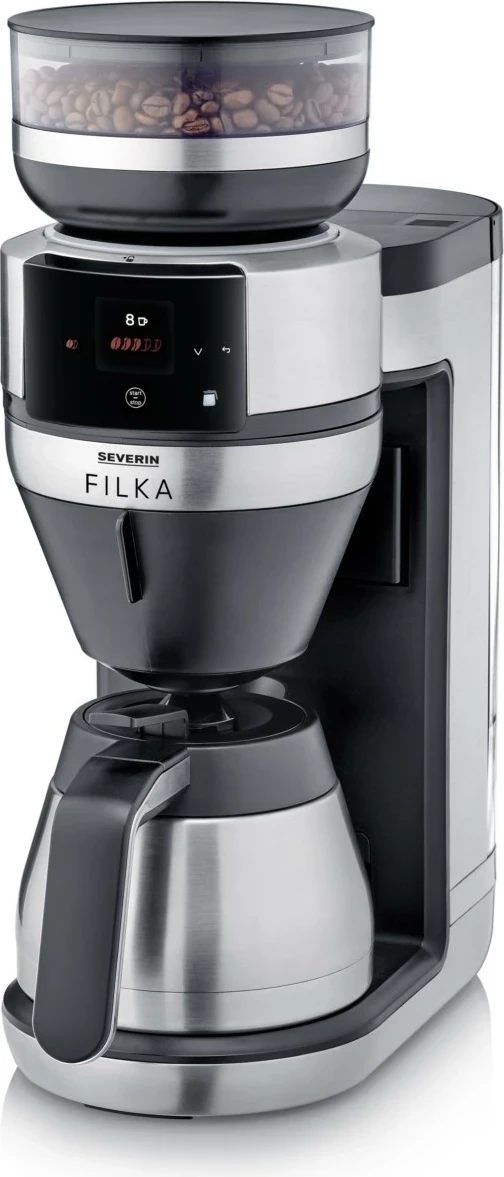 Aparat kafeje Severin KA 4853 FILKA inox, mulli çeliku, ekran LED, 2L, e zezë mat