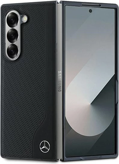 Mbështjellës Mercedes Leather Wood Imitation MagSafe për Samsung Galaxy Z Fold 6, i zi