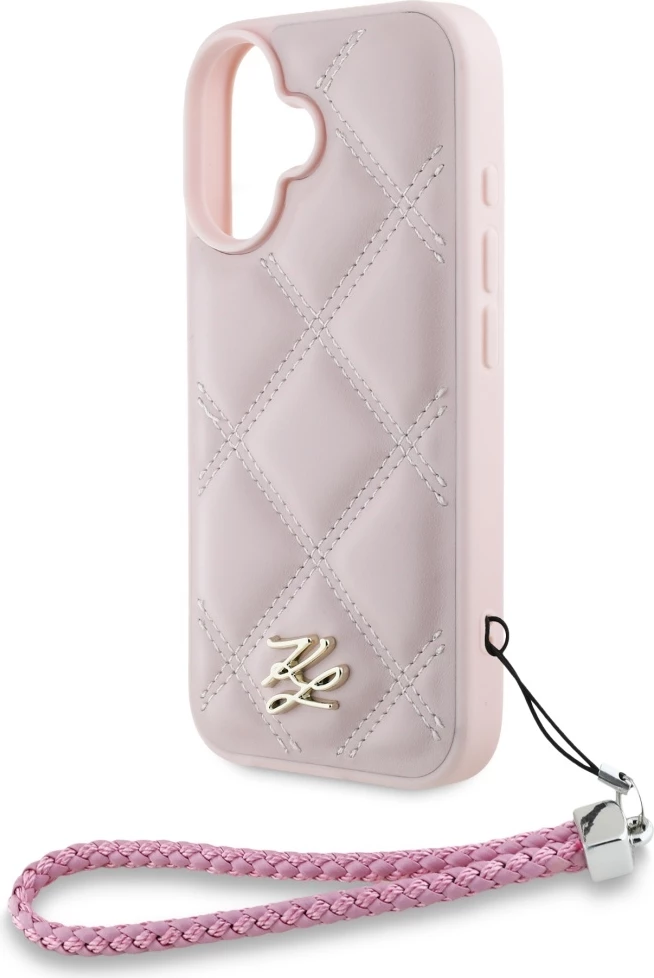 Mbështjellës Karl Lagerfeld Quilted Initial Logo & Chain Strap për iPhone 16, Rozë