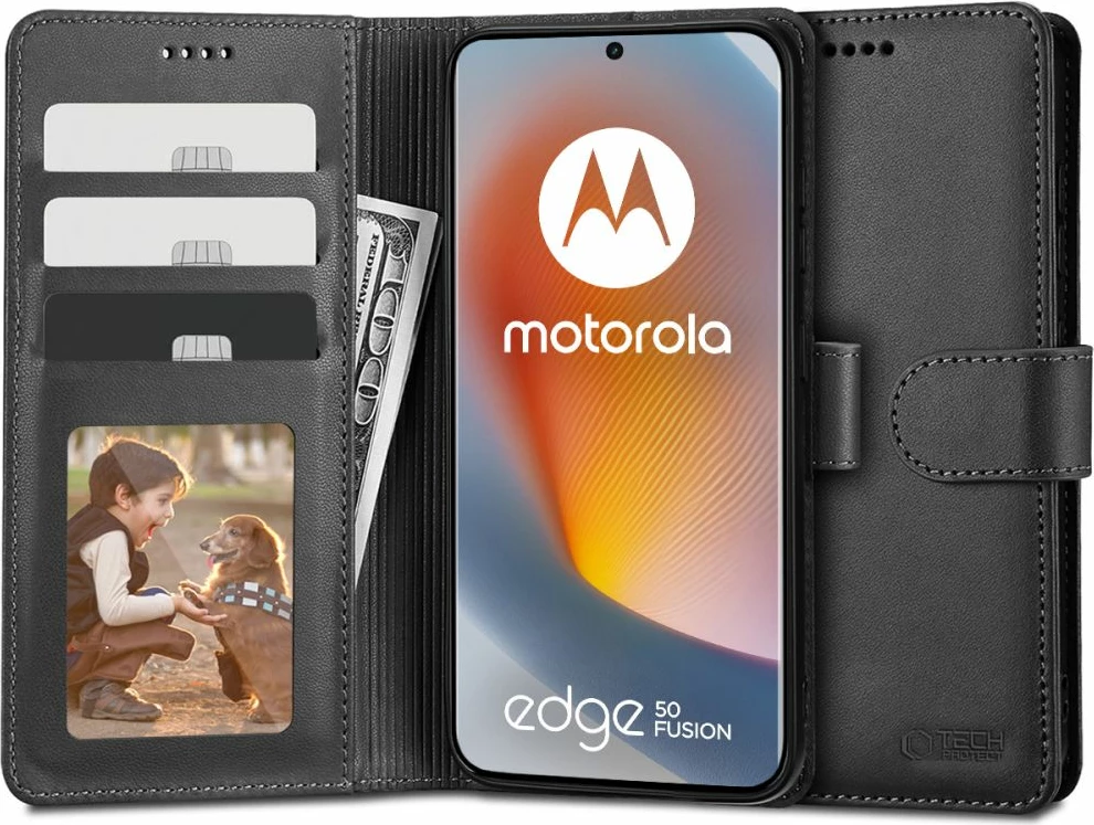 Mbështjellës portofol Tech-Protect për Motorola Edge 50 Fusion 5G, i zi