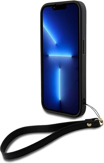 Mbështjellës DKNY Wrist Strap Stock Logo për iPhone 15 Pro, i zi