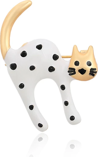 Brosh Xuping, i praruar në ari 14 karatësh BXMB, macë, e bardhë/artë