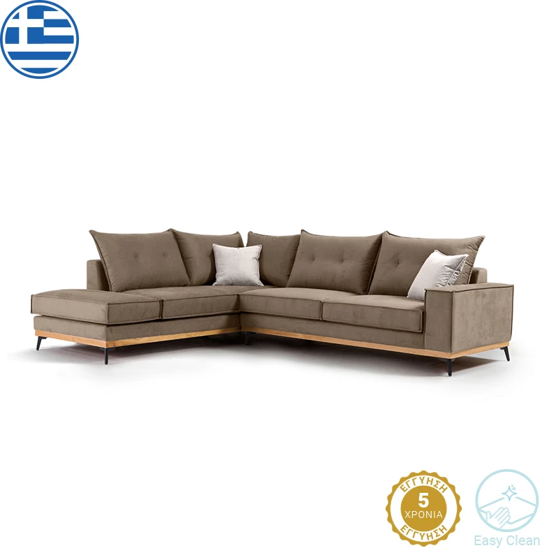 Kënd divani Luxury II këndi djathtë, pëlhurë mocha-krem, 290x235x95cm