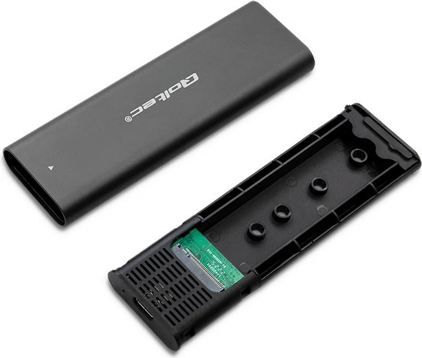 Kasë Qoltec 50312 për SSD M.2 NVMe, USB Type-C, alumini, grafit