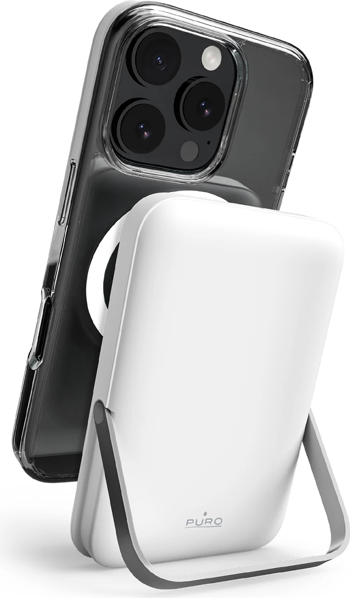 Powerbank Puro 10000mAh MagSafe me këmbë alumini, Bardhë