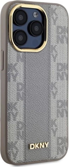 Mbështjellës DKNY Leather Checkered Mono Pattern MagSafe për iPhone 15 Pro, Bezhe