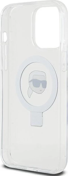 Mbështjellës Karl Lagerfeld KLHMP15LHMRSKHH për iPhone 15 Pro 6.1", me unazë Ring Stand, MagSafe, Bardhë