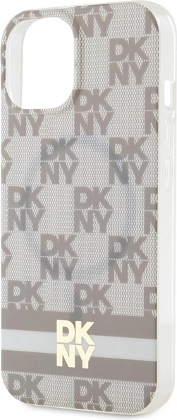 Mbështjellës DKNY IML Checkered Mono Pattern & Printed Stripes MagSafe për iPhone 15/14/13, Bezhe