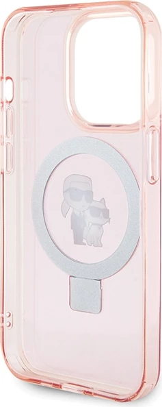 Mbështjellës Karl Lagerfeld KLHMP15LHMRSKCP për iPhone 15 Pro 6.1", me unazë Ring Stand, MagSafe, rozë