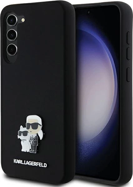 Mbështjellës Karl Lagerfeld Silicone Karl&Choupette Metal Pin për Samsung Galaxy S24+, i zi