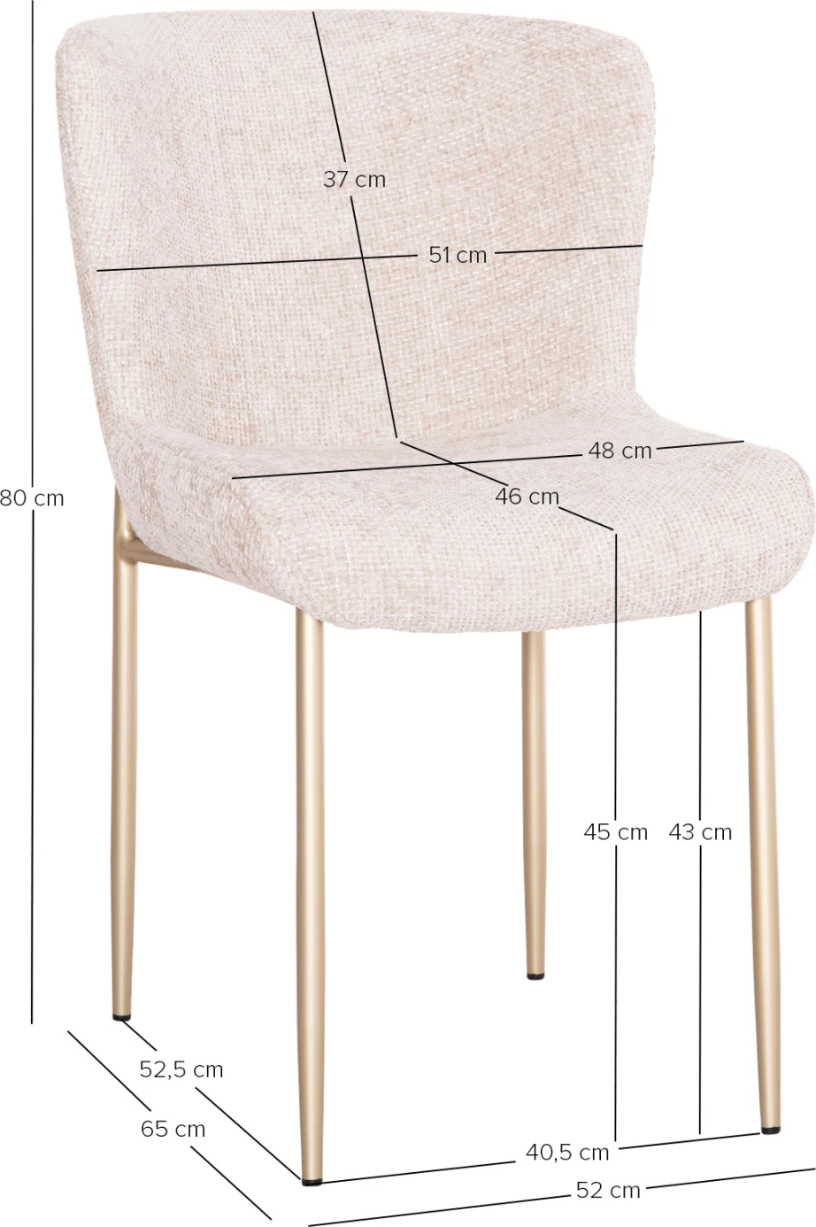 Karrige ngrënieje Obsession, set prej 2 copë, material stof, metal ngjyrë shampanje, 52x65x80cm