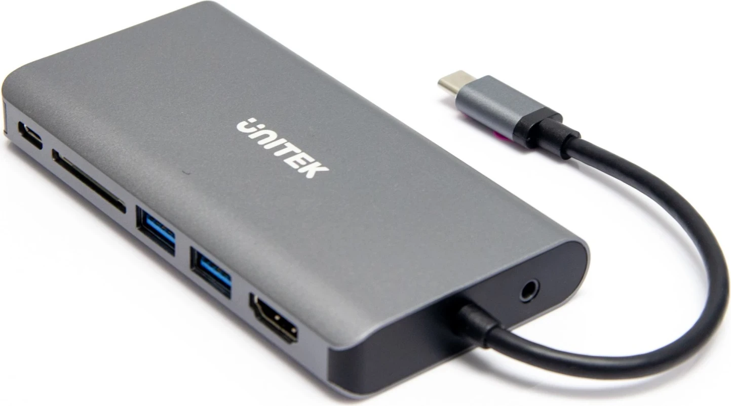 Përshtatës Hub Unitek USB-C, 8 në 1, 100W, hiri