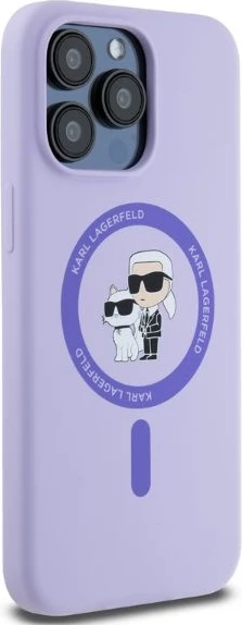 Mbështjellës silikoni Karl Lagerfeld Karl&Choupette Heads me MagSafe për iPhone 15 Pro Max, vjollcë