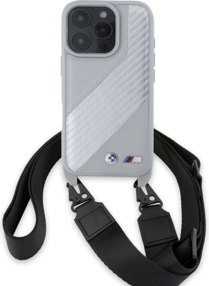 Mbështjellës BMW M Edition Carbon Stripe & Strap për iPhone 16 Pro, Gri