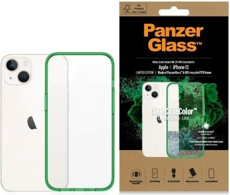 Mbështjellës PanzerGlass ClearCase për iPhone 13/14/15, transparent, i gjelbër, antibakterial, Military Grade