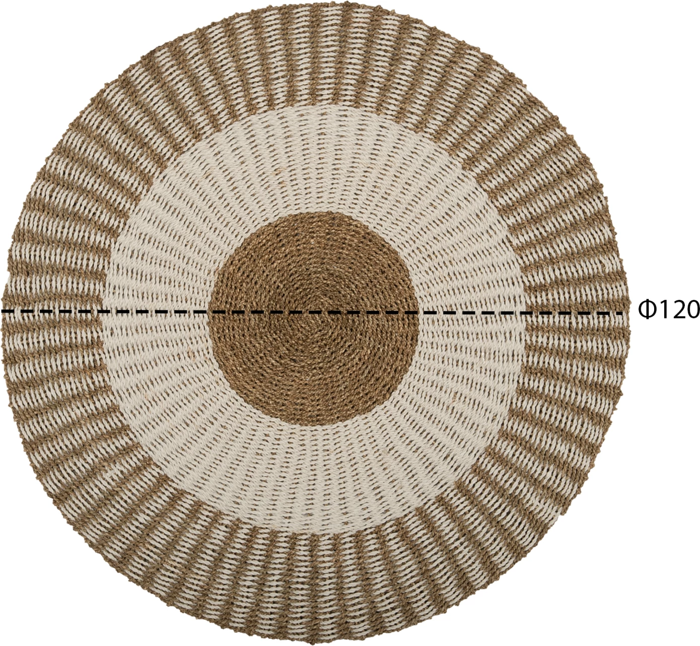 Tapet i rrumbullakët KIRKI, fibra natyrale bar deti, ngjyrë bardhë-natyrale, Φ120 cm