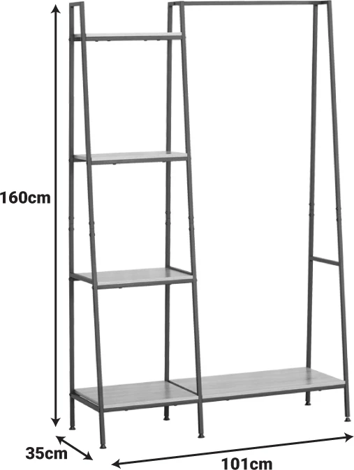 Njësi hyrëse me rafte Herevy, ngjyrë lisi me metal të zi, 101x35x160cm