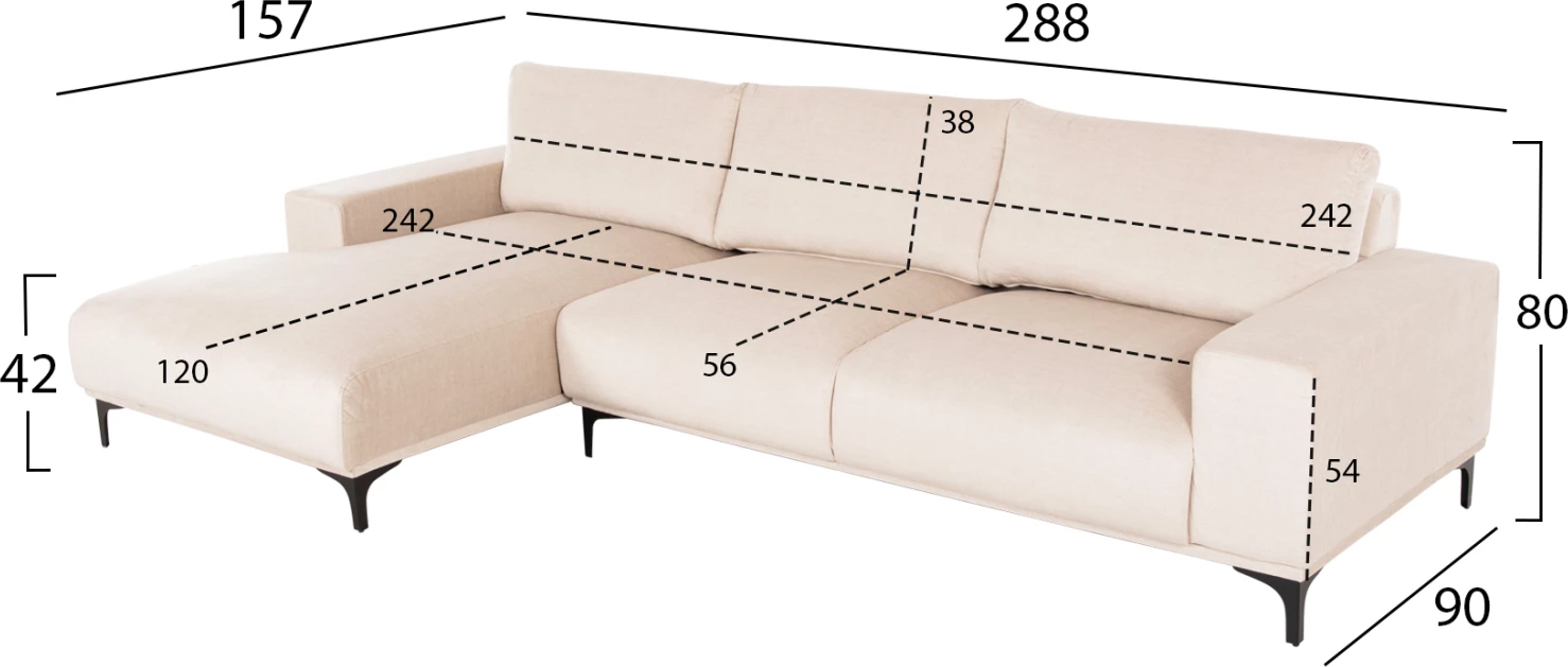 Këndore NOA, FH3278.01L, pëlhurë ecru, 288x90-157x67-80H cm
