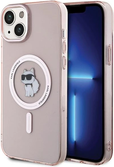Mbështjellës Karl Lagerfeld IML Choupette MagSafe për iPhone 15 Plus, rozë