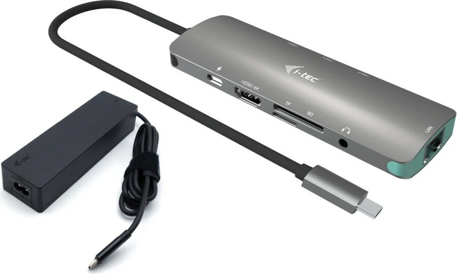 Stacion dokimi i-tec C31NANOLANPD100 me HDMI 4K, LAN, USB-C, karikues 100W, Metal, Zi/Gri