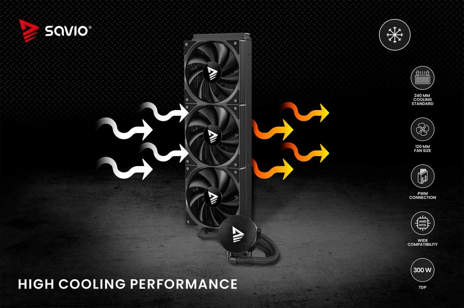 Ftohje uji për procesor, Savio NOX 360 mm, radiator 360 mm alumini, 3x 120 mm PWM, TDP 250 W, pa ndriçim