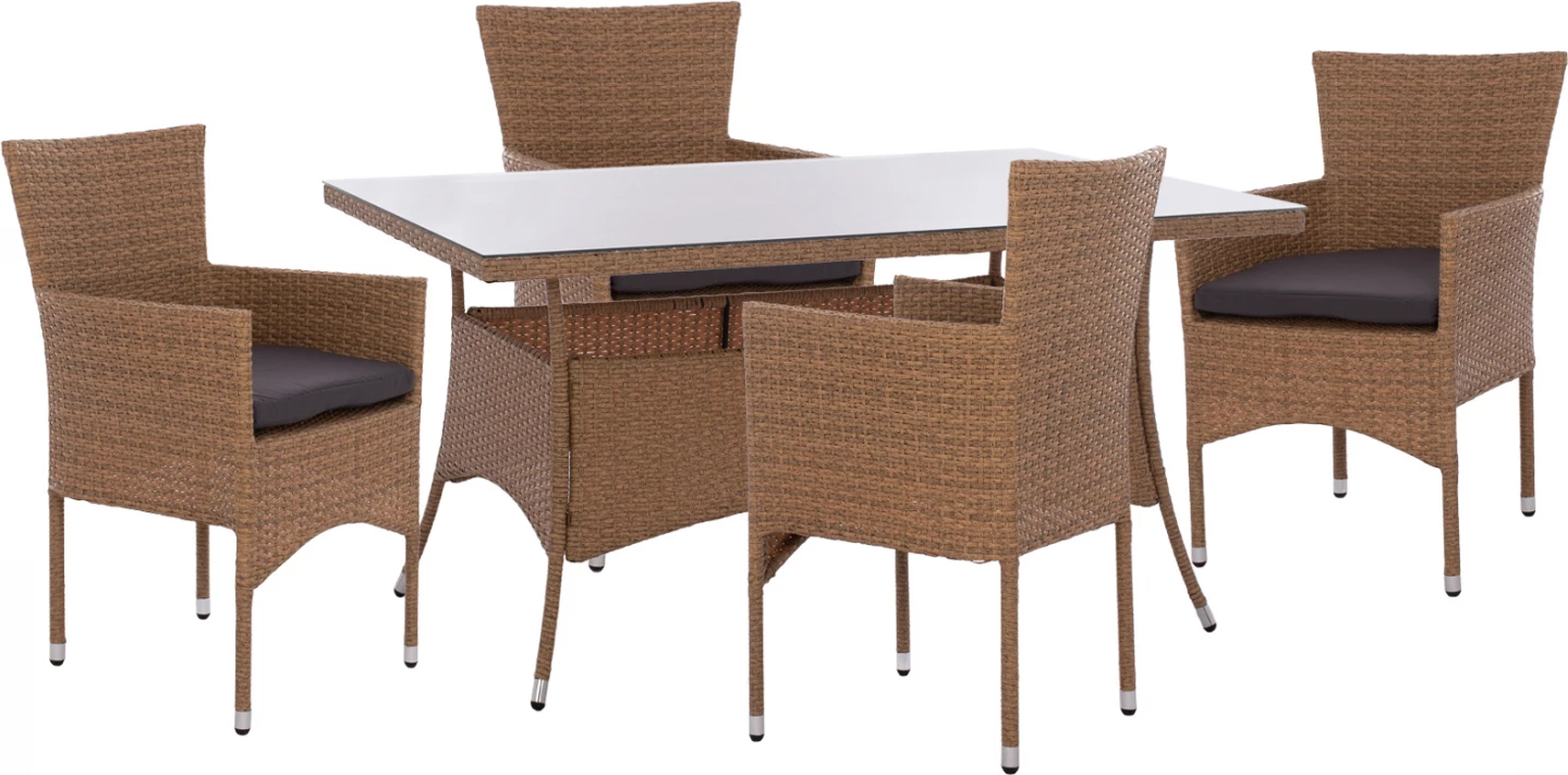 Set tavoline ngrënieje 5 pjesë, tavolinë 150x90 dhe karrige rattan bexh kafe FH11714.02