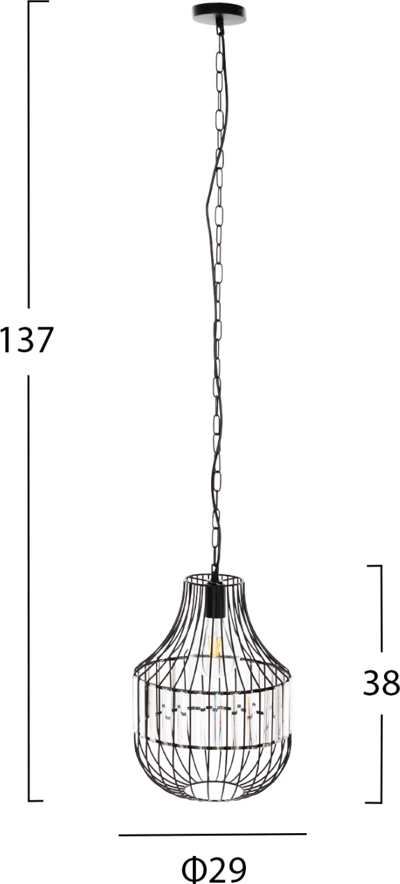 Llambë varëse tavani, metal i zi dhe qelq, FH4093, Φ29x38-137Hcm