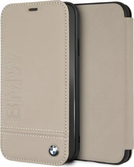 Mbështjellës BMW Logo Imprint për iPhone XR, lëkurë natyrale, Bezhë