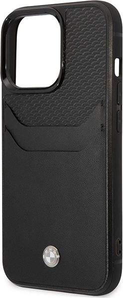 Mbështjellës BMW BMHCP14X22RSEPK për iPhone 14 Pro Max 6.7", lëkurë, xhep kartelash, i zi