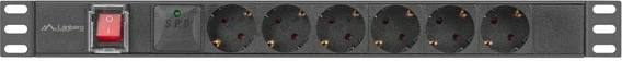 Kasë prizë rack Lanberg PDU-06F-0200-BK, 1U, 6x230V Schuko, 2m, e zezë