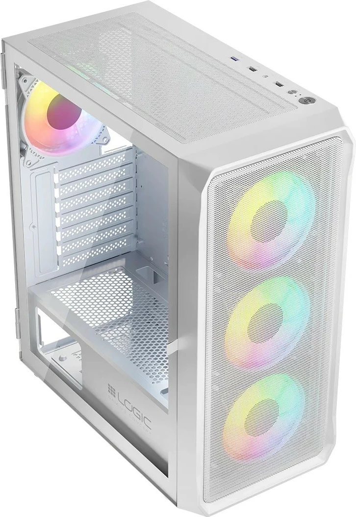 Kasë PC Logic Concept Portos ARGB Midi Tower, ATX/Micro ATX, x4 ARGB, panel anësor xham i kalitur, USB 3.0, White